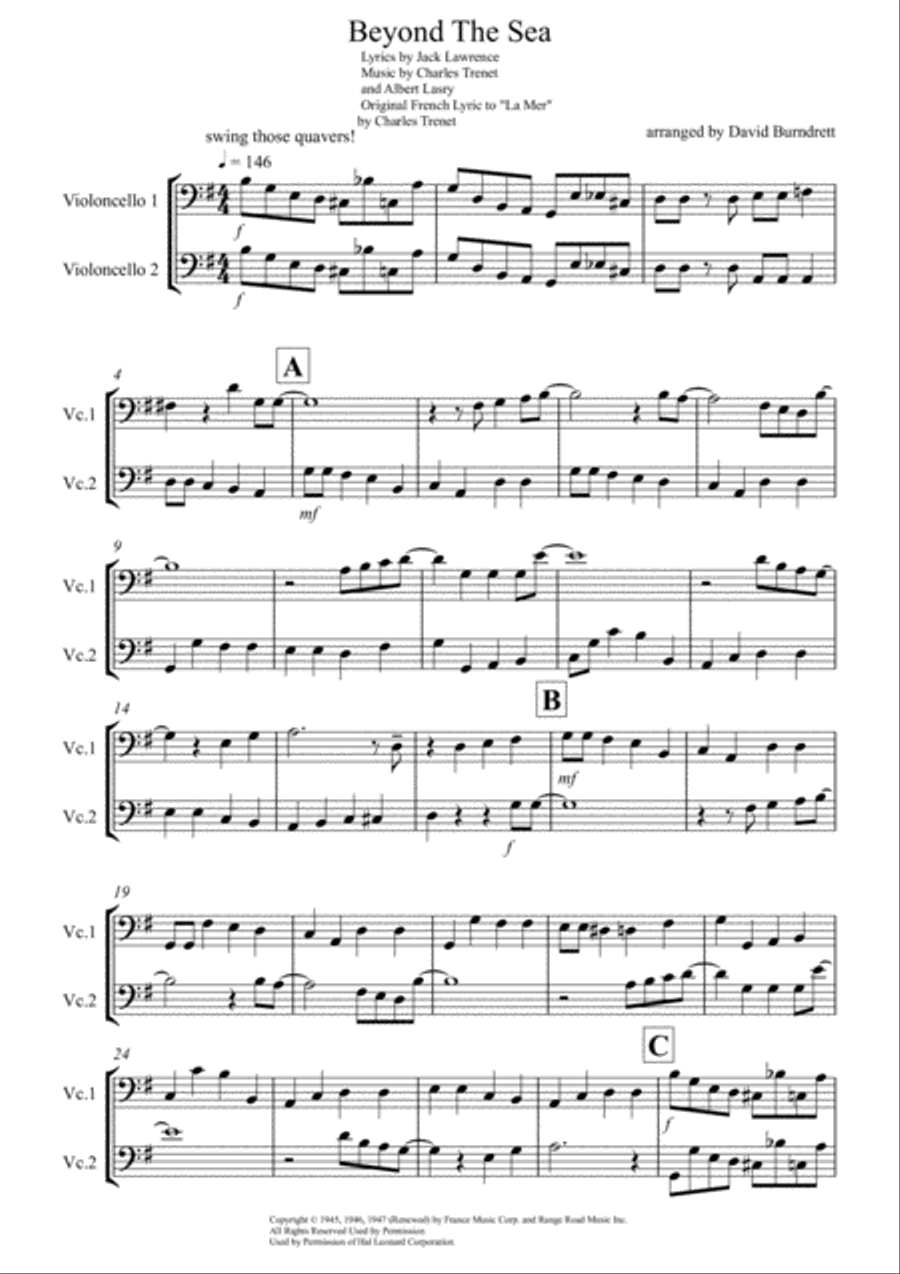 Beyond The Sea Cello Solo scores gallery preview page 1