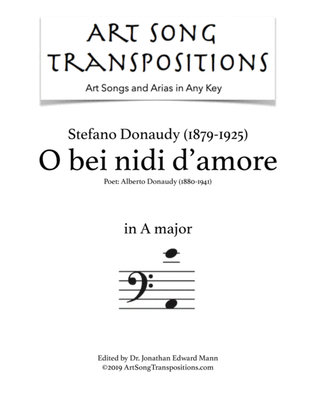 DONAUDY: O bei nidi d'amore (transposed to A major, bass clef)