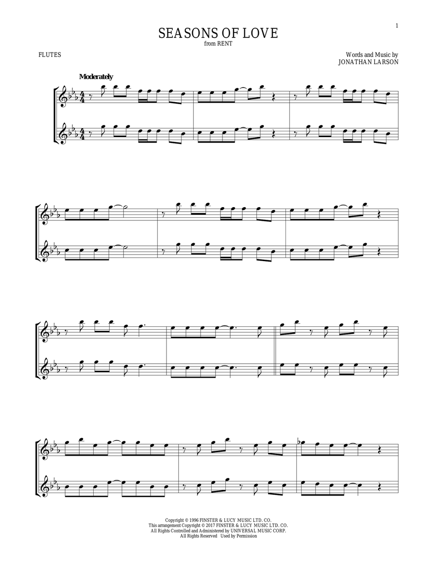 Seasons Of Love (from Rent) Flute Duet scores gallery preview page 1