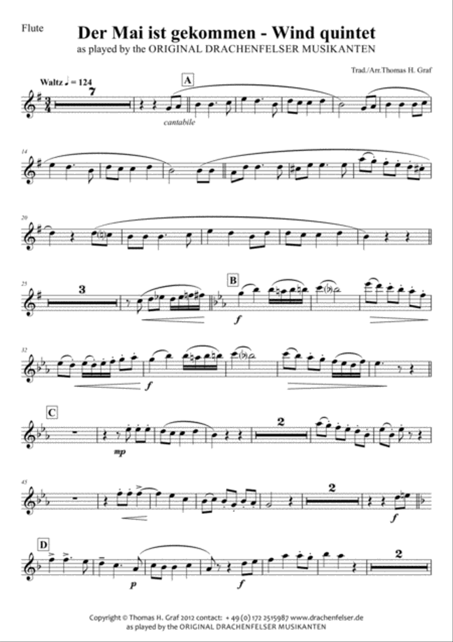 Der Mai ist gekommen - German Folk Song - Wind Quintet Woodwind Quintet scores gallery preview page 5