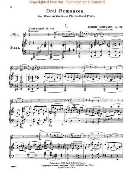 Three Romances, Op. 94 - Oboe/Violin/Clarinet