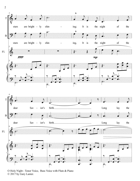 O HOLY NIGHT (Duet - Tenor, Bass with Flute & Piano - Score & Parts included) image number null