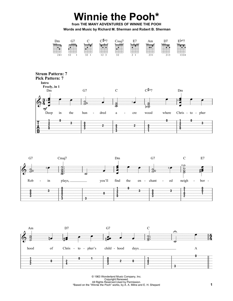 Winnie The Pooh (from The Many Adventures Of Winnie The Pooh) Guitar Tablature scores gallery preview page 1