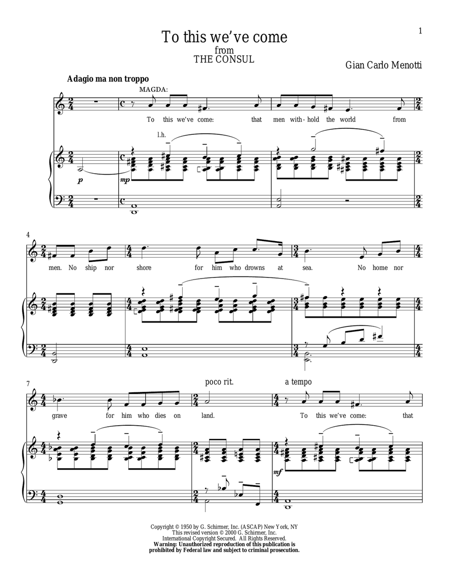 To This We've Come Piano, Vocal scores gallery preview page 1