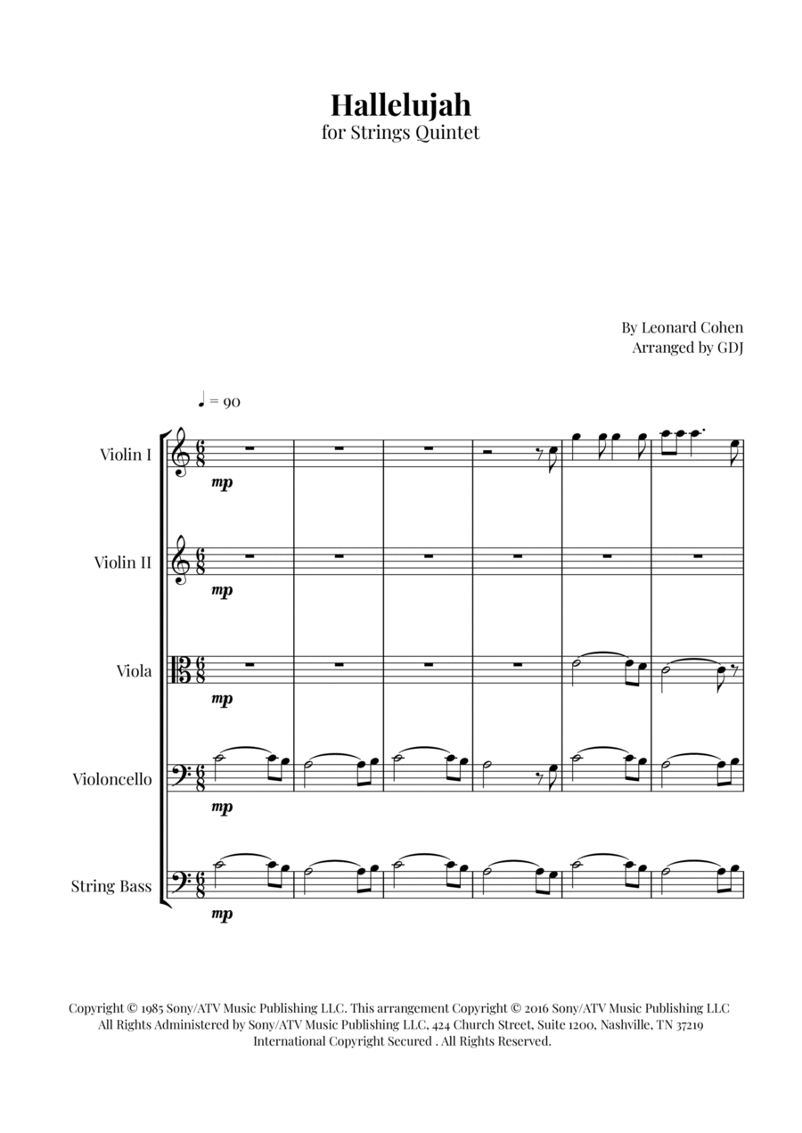 Hallelujah Hallelujah String Quintet scores gallery preview page 1