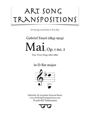 Book cover for FAURÉ: Mai, Op. 1 no. 2 (transposed to D-flat major)