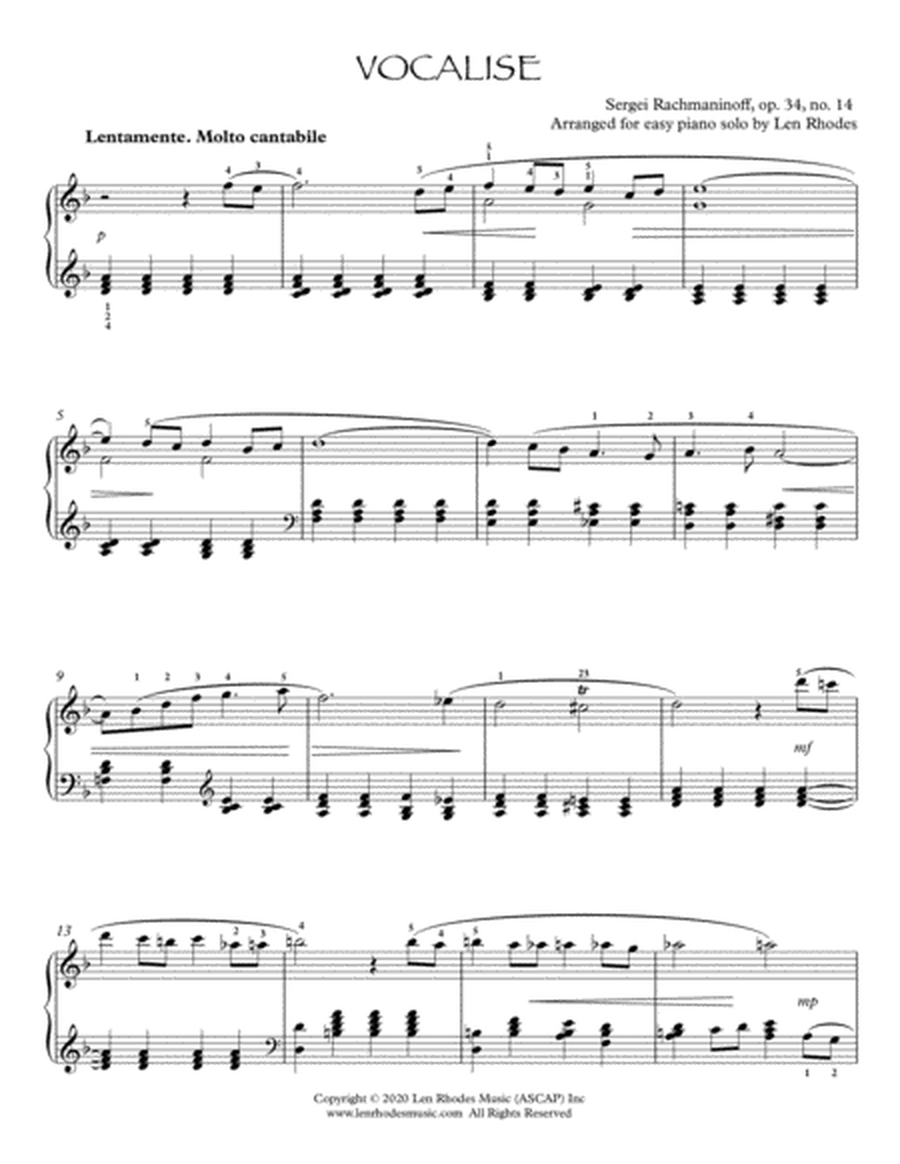 Rachmaninoff - Vocalise, easy Piano