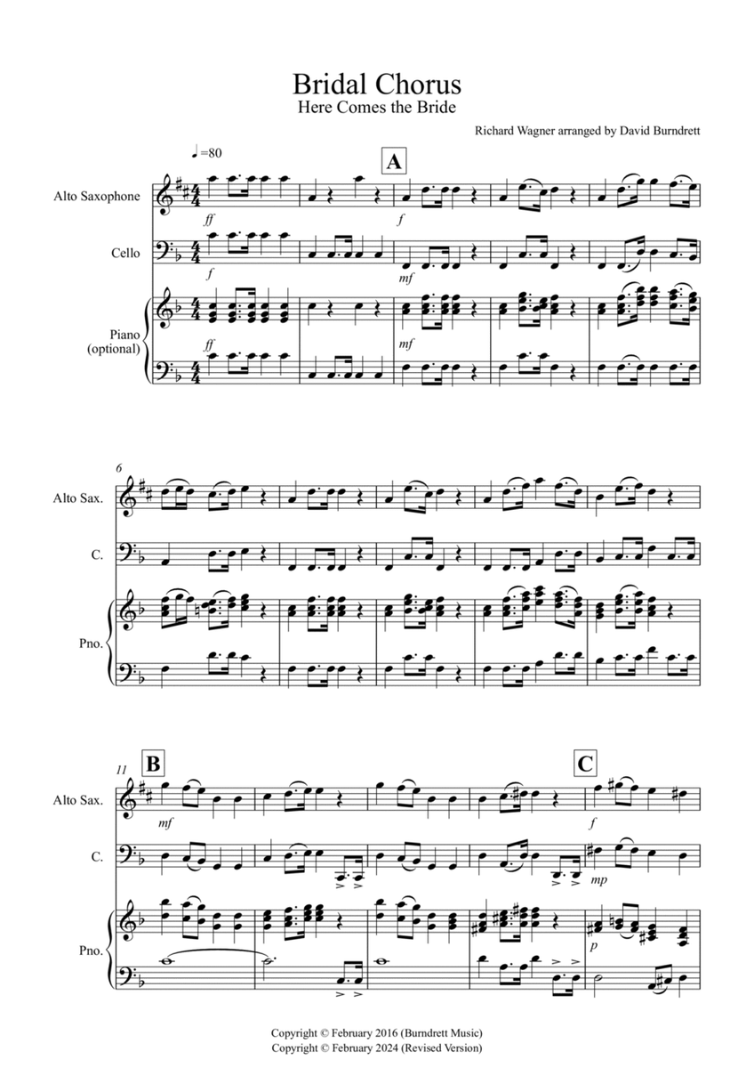 Bridal Chorus "Here Comes The Bride" for Alto Saxophone and Cello Duet image number null