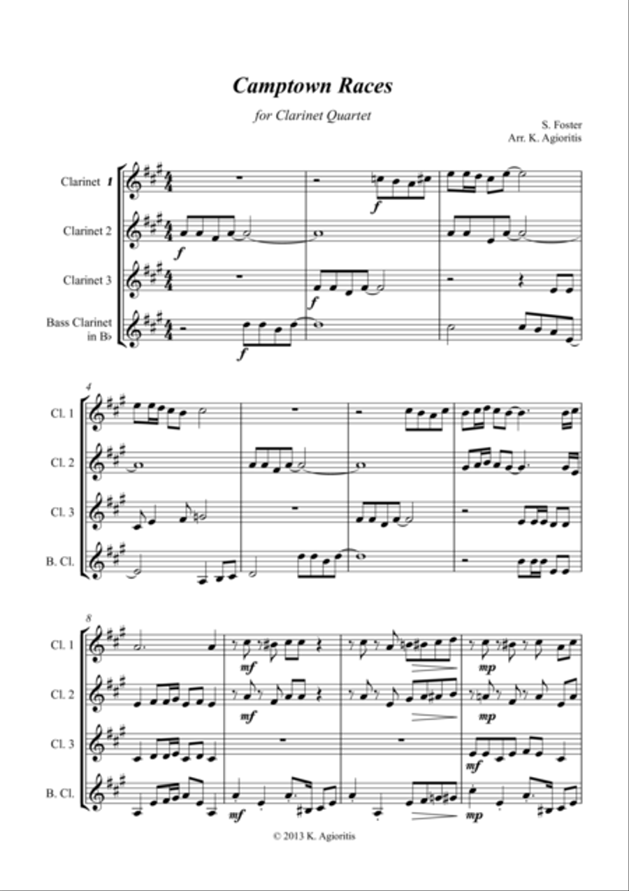 Camptown Races - For Clarinet Quartet Clarinet Quartet scores gallery preview page 1