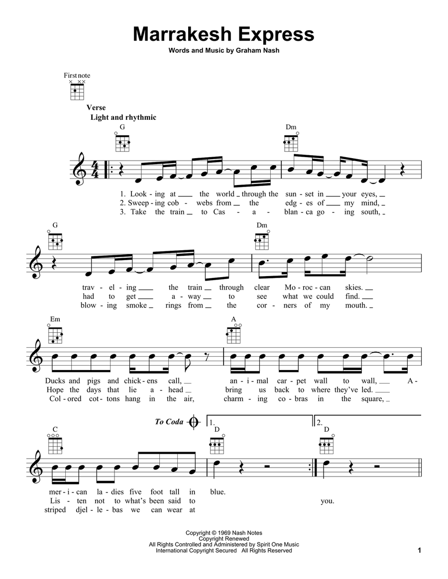 Marrakesh Express Ukulele scores gallery preview page 1