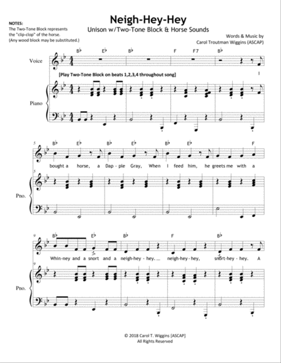 Neigh-Hey-Hey Unison Choir scores gallery preview page 1