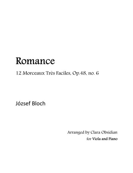 J. Bloch: Romance from 12 Morceaux Très Faciles, Op.48, no. 6 for Viola and Piano image number null