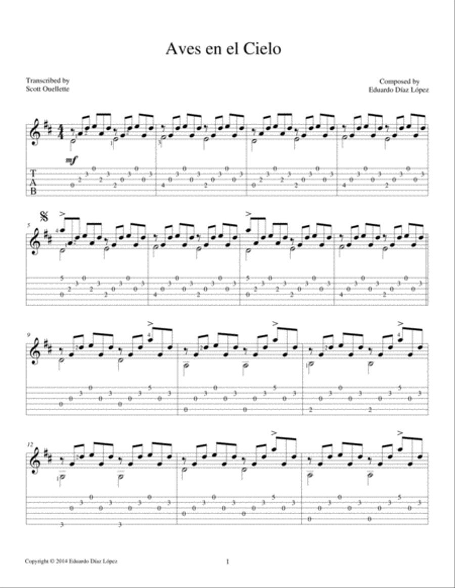 Aves en el Cielo Guitar Solo scores gallery preview page 2