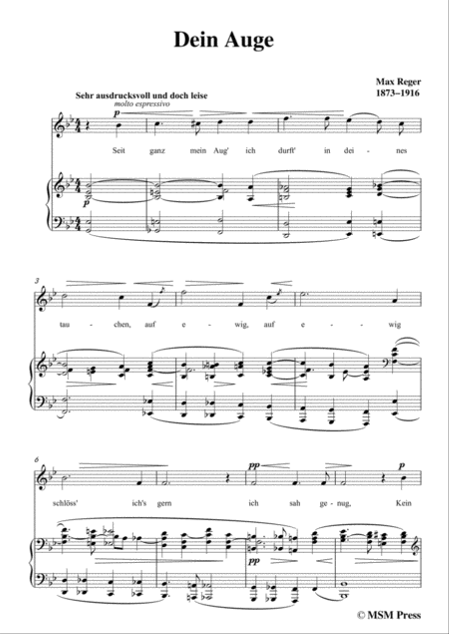Reger-Dein Auge in B flat Major,for Voice and Piano Voice Solo scores gallery preview page 3