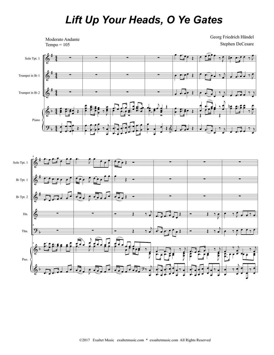 Lift Up Your Heads, O Ye Gates (Brass Quintet and Piano) Brass Quintet scores gallery preview page 1