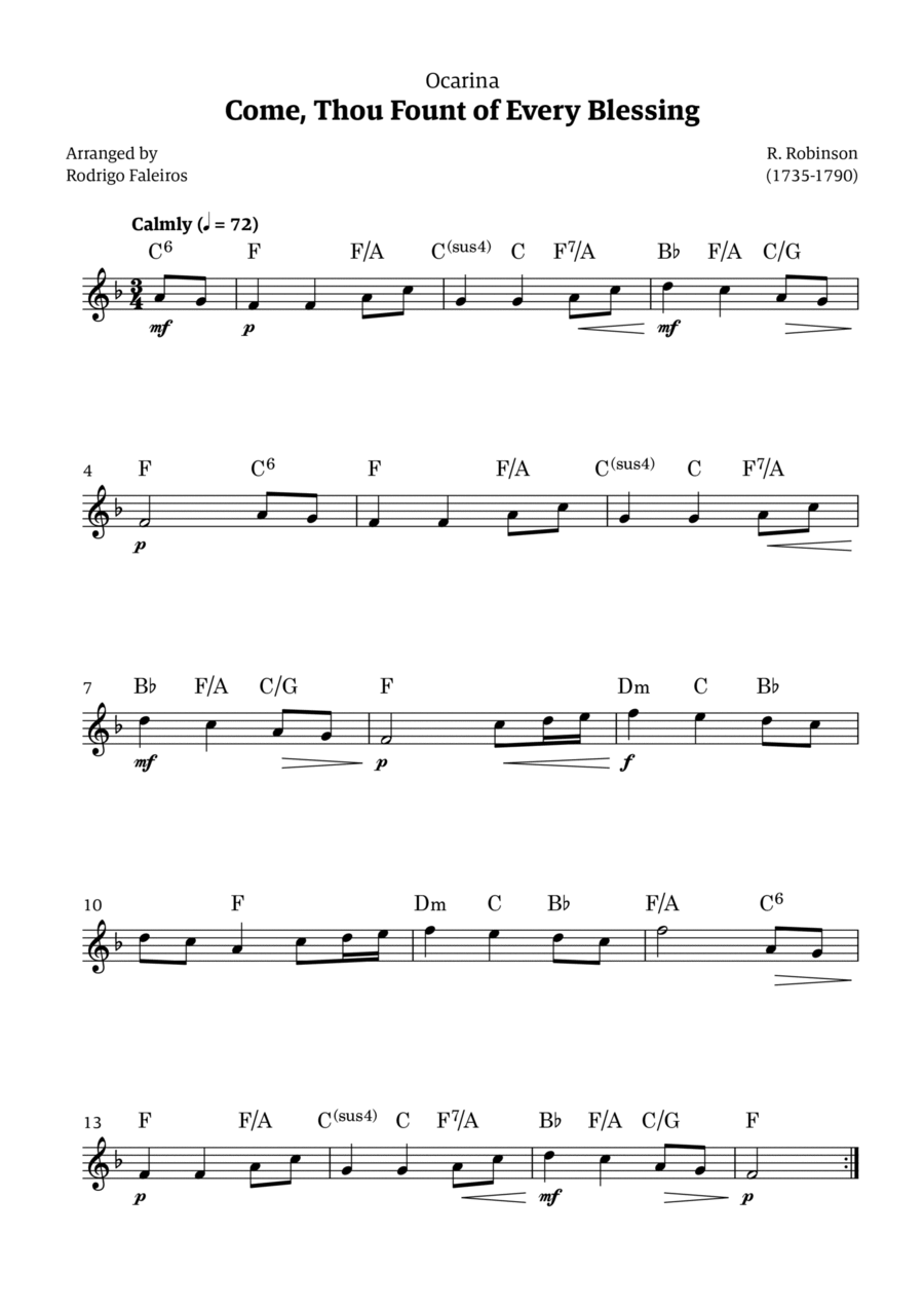 Come Thou Fount of Every Blessing ocarina scores gallery preview page 1