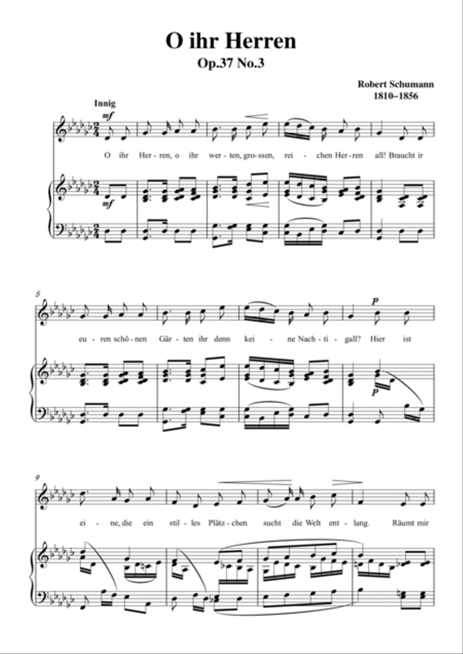 Schumann-O ihr Herren in G♭ Major for Voice and Piano Voice Solo scores gallery preview page 2