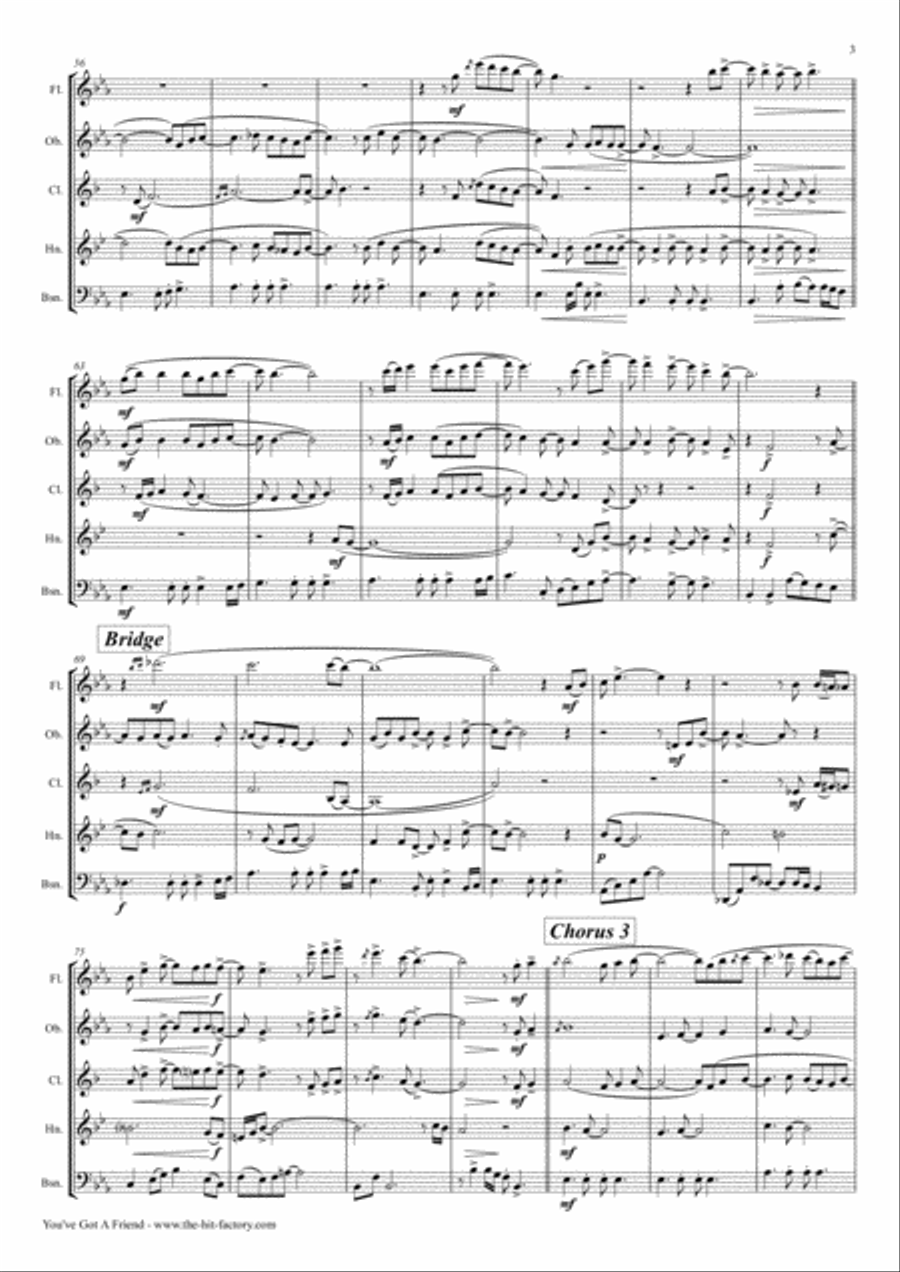 You've Got A Friend Woodwind Quintet scores gallery preview page 3