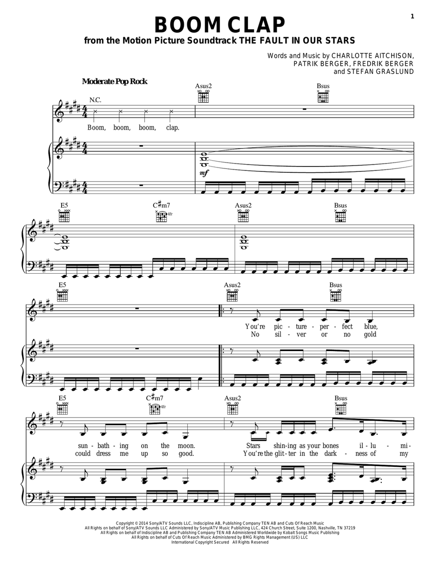 Boom Clap Piano, Vocal, Guitar scores gallery preview page 1