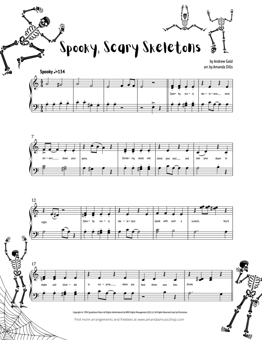Spooky Scary Skeletons Easy Piano scores gallery preview page 1