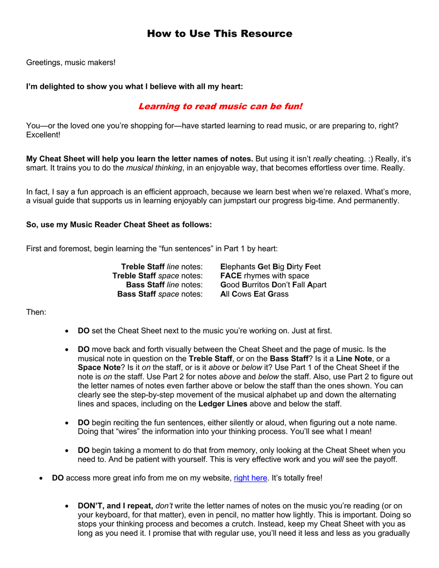 Teresa Young's Music Reader Cheat Sheet Piano, Vocal, Guitar scores gallery preview page 3