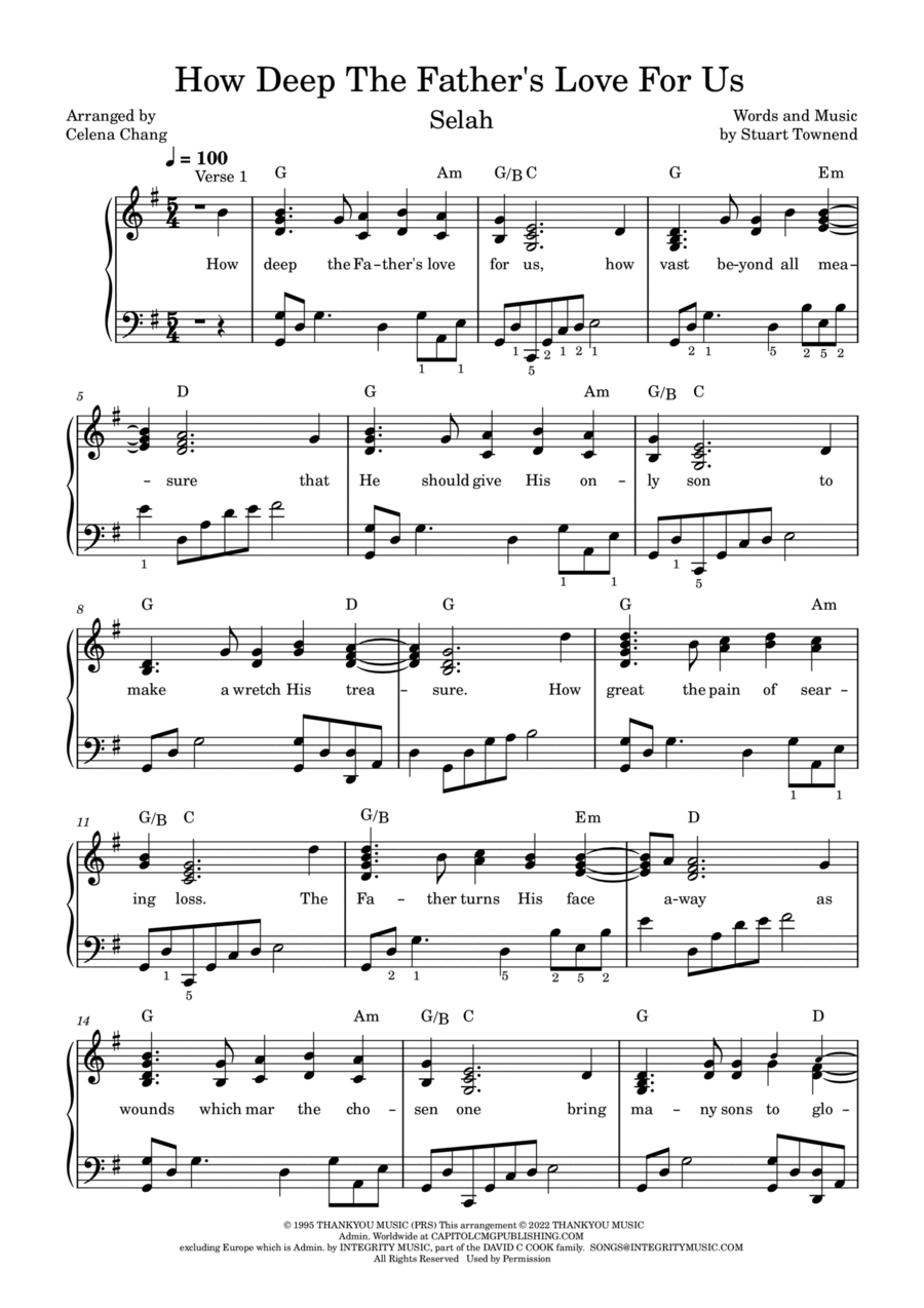 How Deep The Father's Love For Us Piano Solo scores gallery preview page 1