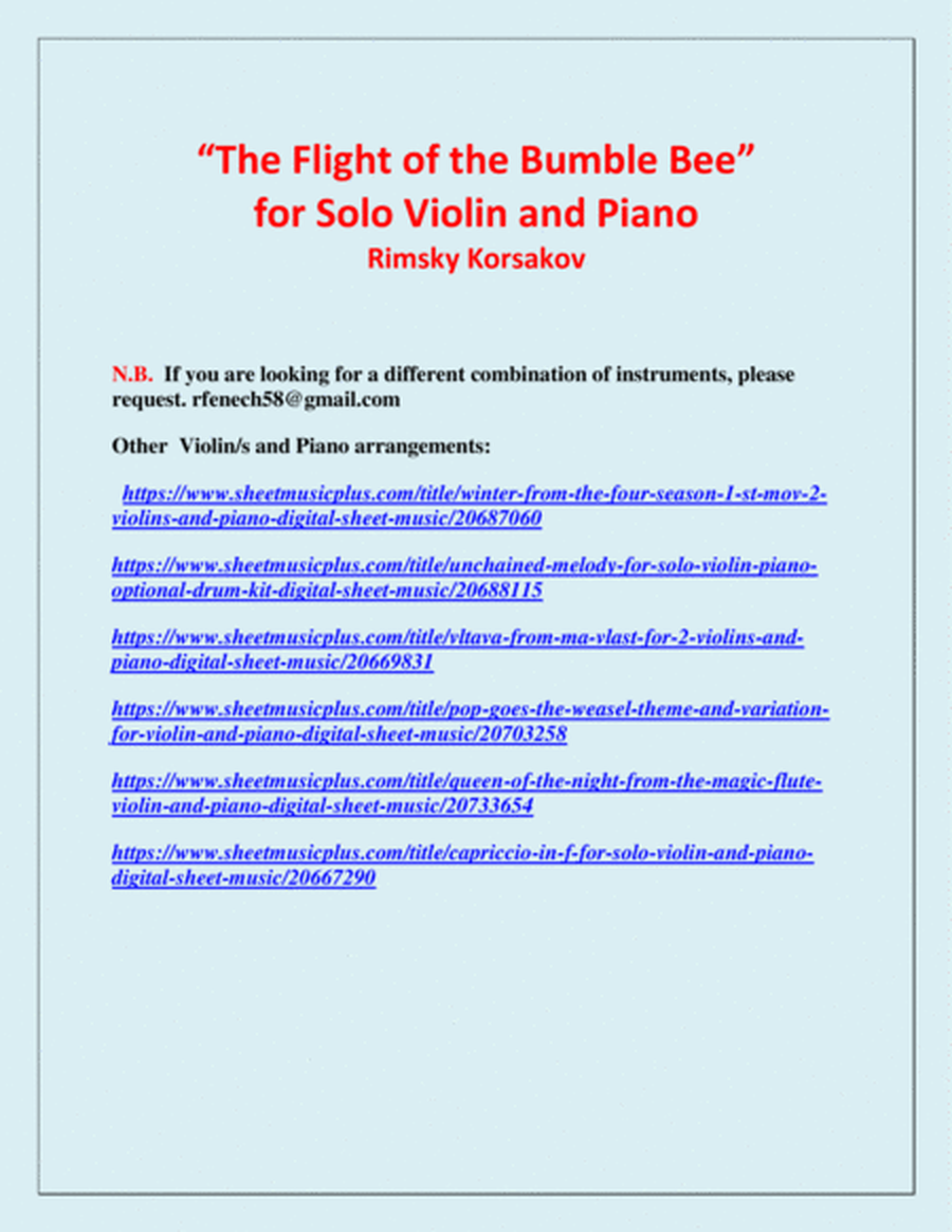 The Flight of the Bumble Bee - Rimsky Korsakov - for Violin and Piano image number null