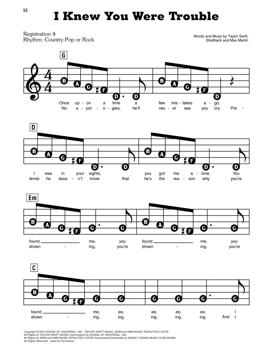 I Knew You Were Trouble Electronic Keyboard scores gallery preview page 1