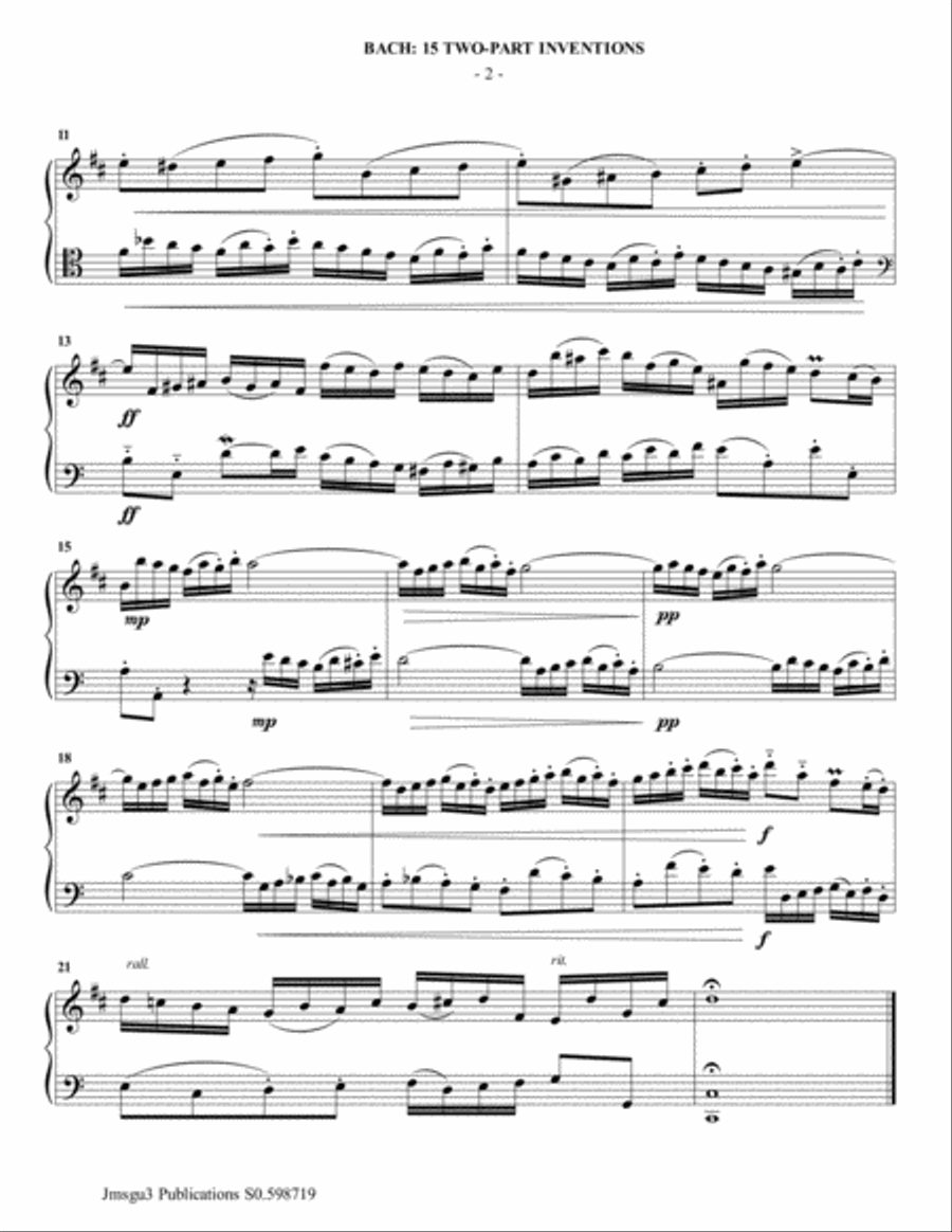 Bach: 15 Two-Part Inventions for Clarinet & Cello Clarinet scores gallery preview page 2