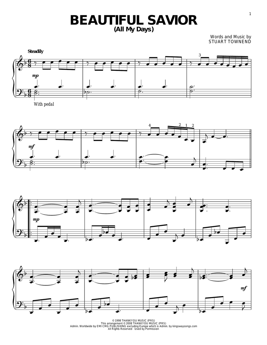 Beautiful Savior (All My Days) Piano Solo scores gallery preview page 1