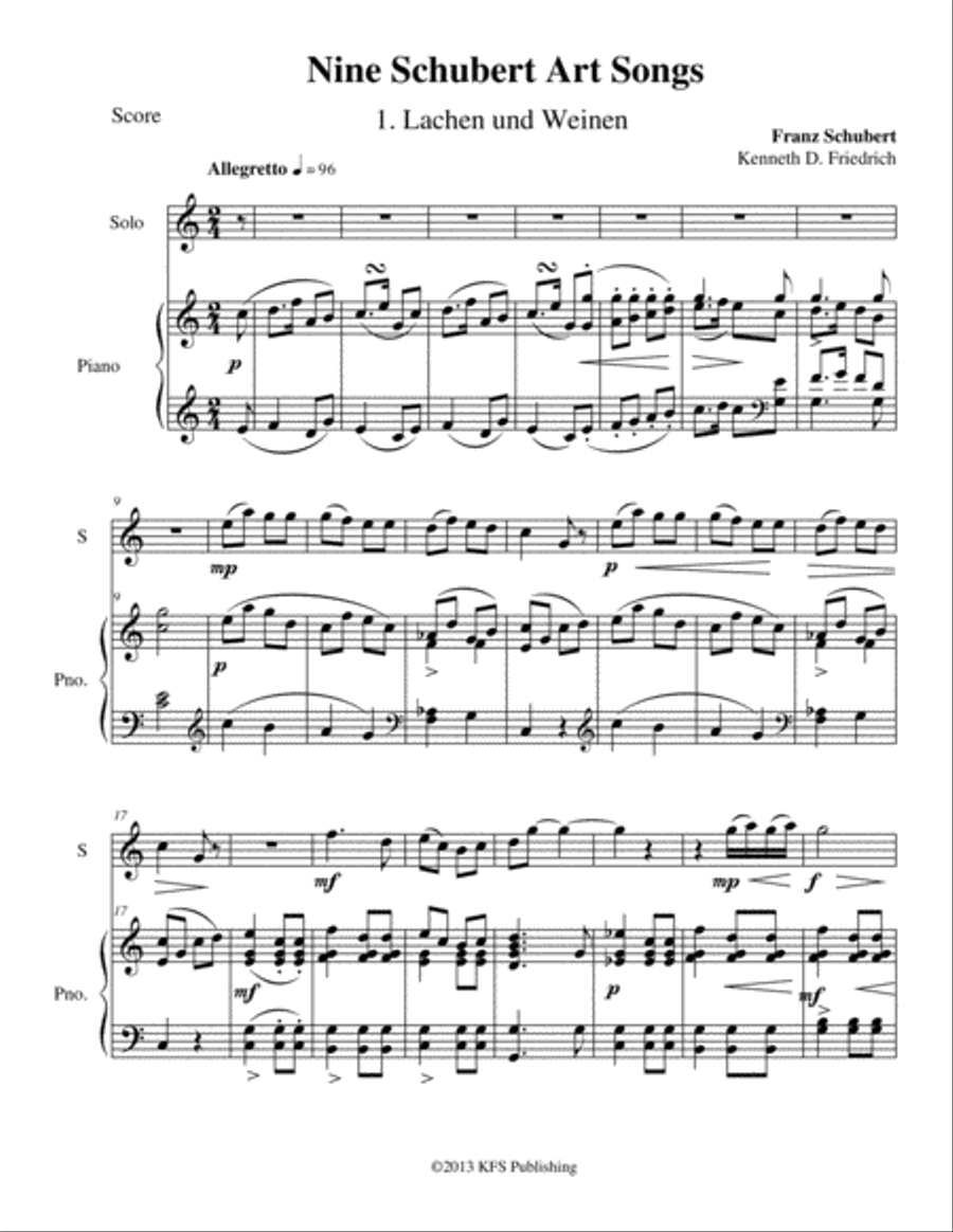 Nine Schubert Art Songs Nine Schubert Art Songs Flute Solo scores gallery preview page 1