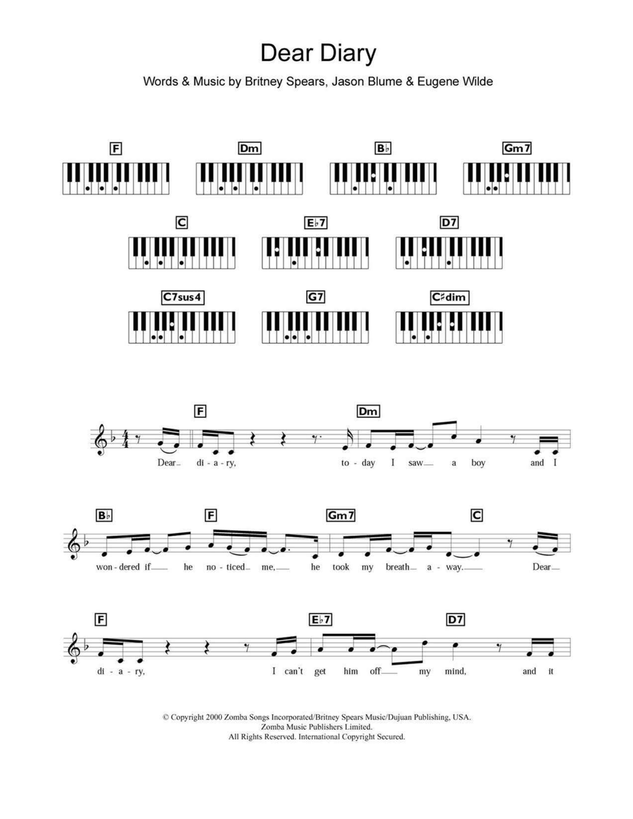 Dear Diary Piano scores gallery preview page 1