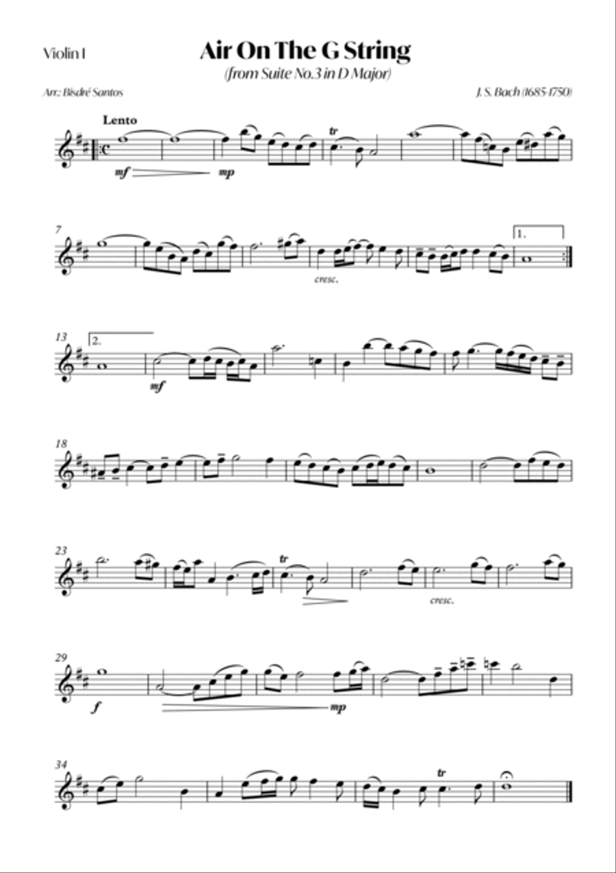 Air On The G String (from Suite No.3 in D Major) (Bach) - String quintet with Piano Cello scores gallery preview page 5
