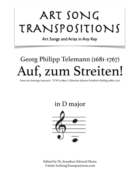TELEMANN: Auf, zum Streiten! TVW 1:1280a (transposed to D major)