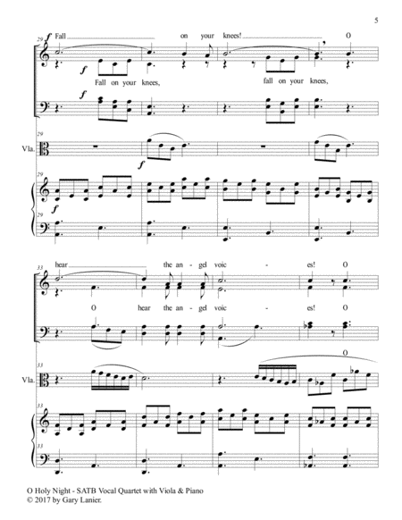 O HOLY NIGHT (SATB Vocal Quartet with Viola & Piano - Score & Parts included) image number null