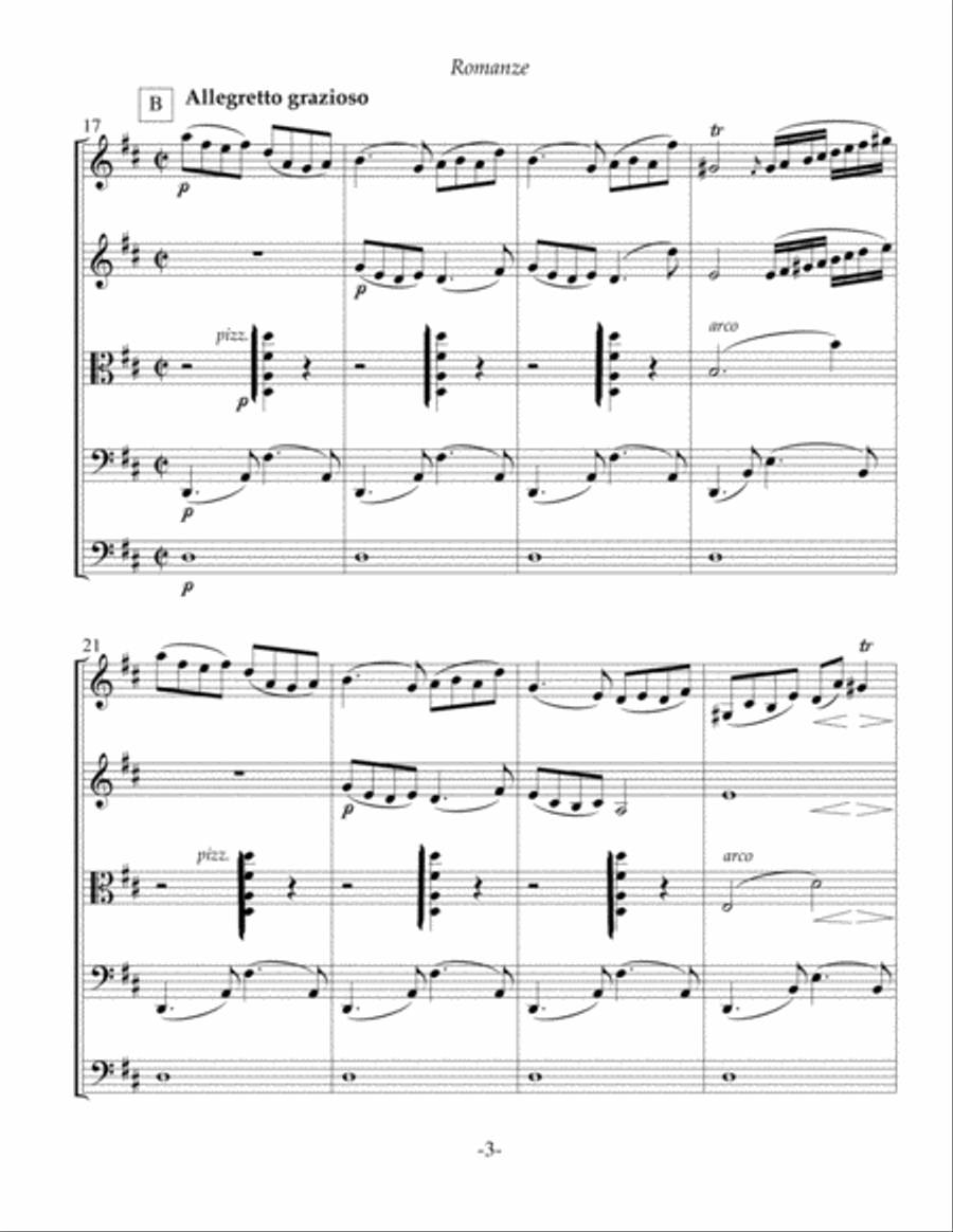 Brahms - Romanze from Sechs Klavierstücke, Op. 118, arranged for string ensemble String Orchestra scores gallery preview page 3