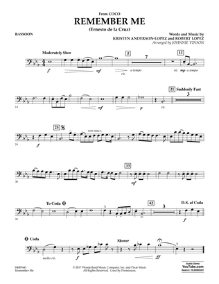 Book cover for Remember Me (from Coco) (arr. Johnnie Vinson) - Bassoon