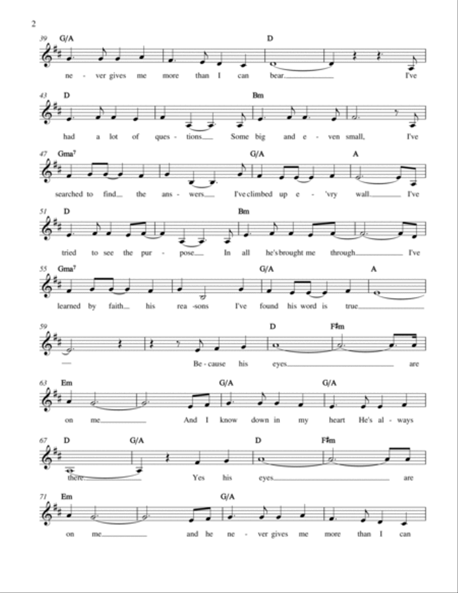 His Eyes Are On Me Piano, Vocal, Guitar scores gallery preview page 2