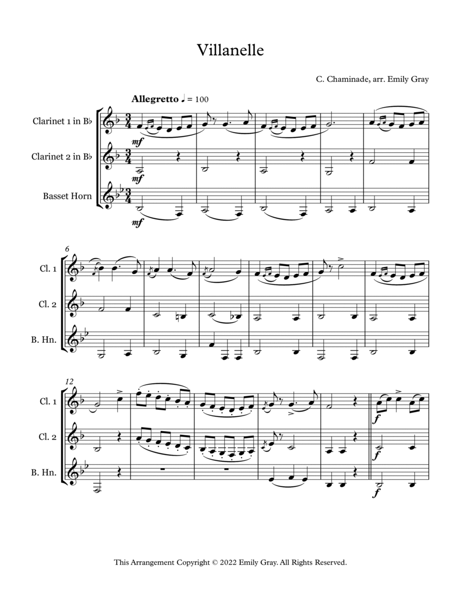 Villanelle (2 Clarinets and Basset Horn) Woodwind Trio scores gallery preview page 1