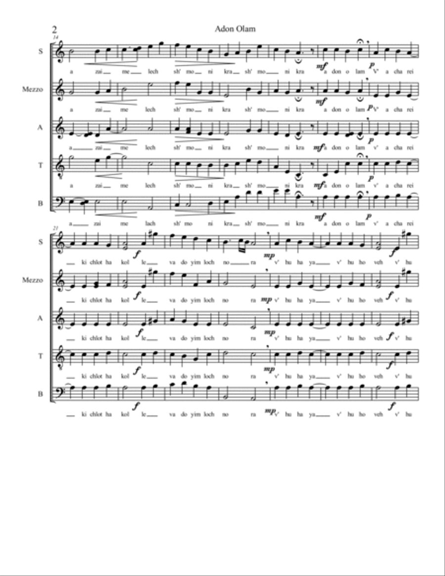 Adon Olam Chorale A Cappella scores gallery preview page 2