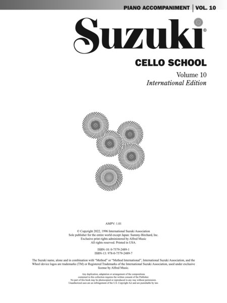 Suzuki Cello School, Volume 10 by Dr. Shinichi Suzuki Piano Accompaniment - Sheet Music