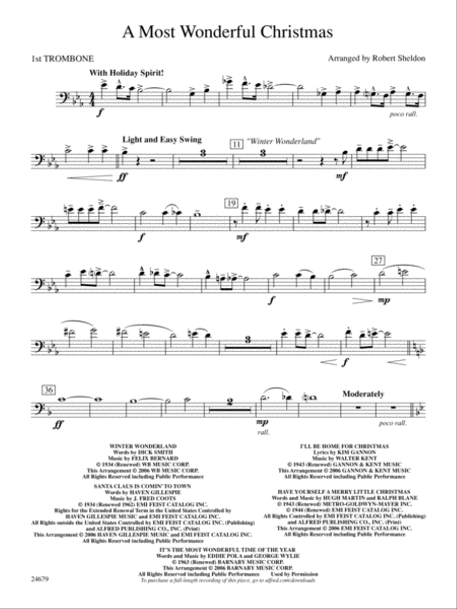 A Most Wonderful Christmas: 1st Trombone Concert Band scores gallery preview page 1