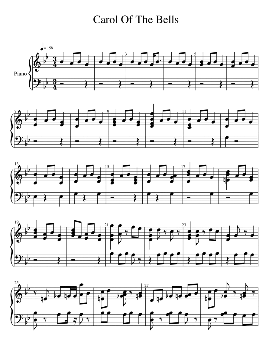 Digital Piano Music Sheets: "Carol of the Bells" - A Christmas Classic / Shchedryk