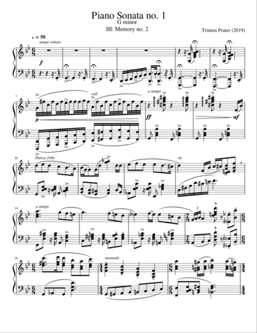 Piano Sonata no. 1: G minor. 3rd Movement: Memory no. 3 Piano Solo scores gallery preview page 1