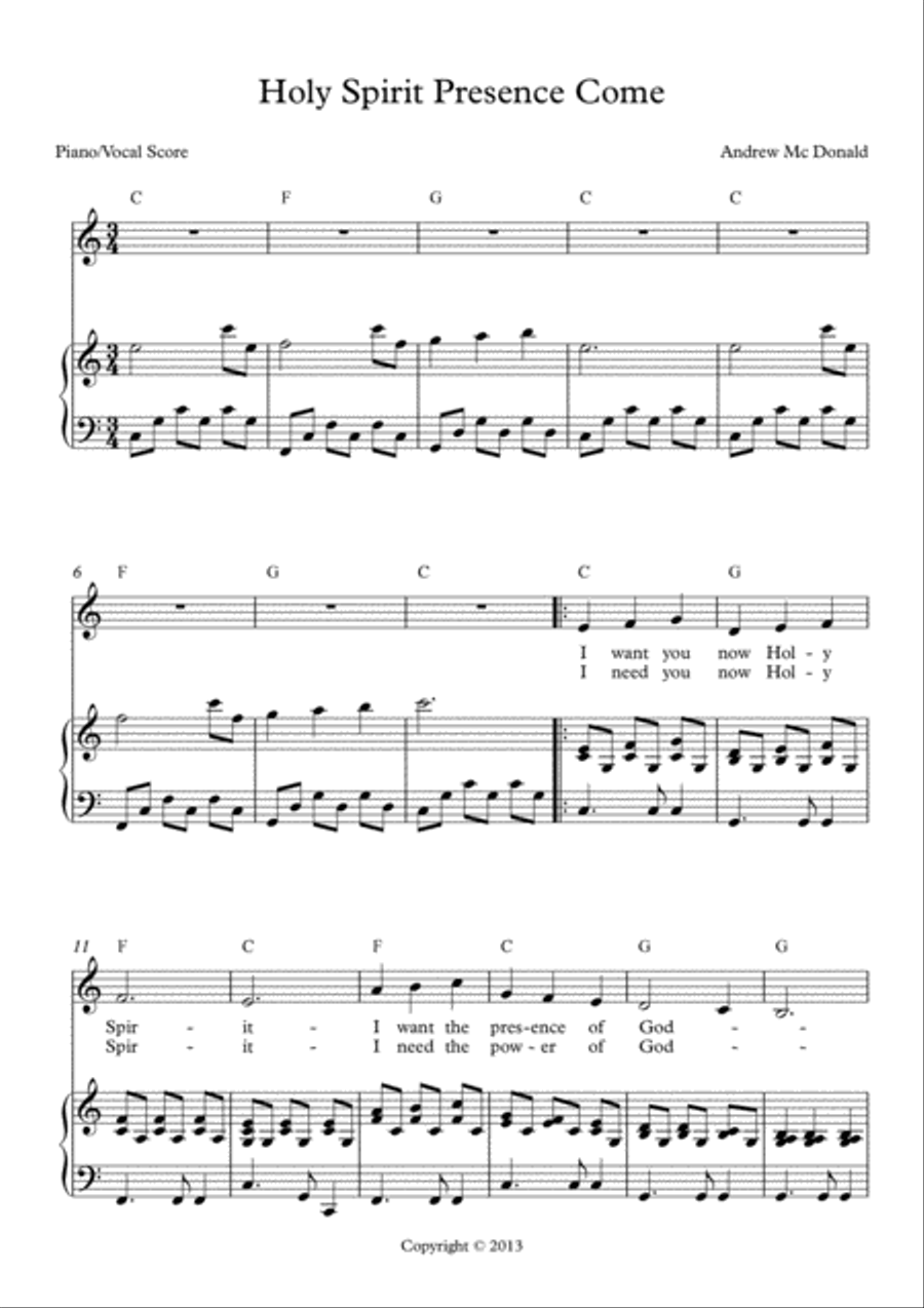 Holy Spirit Presence Come Voice scores gallery preview page 2