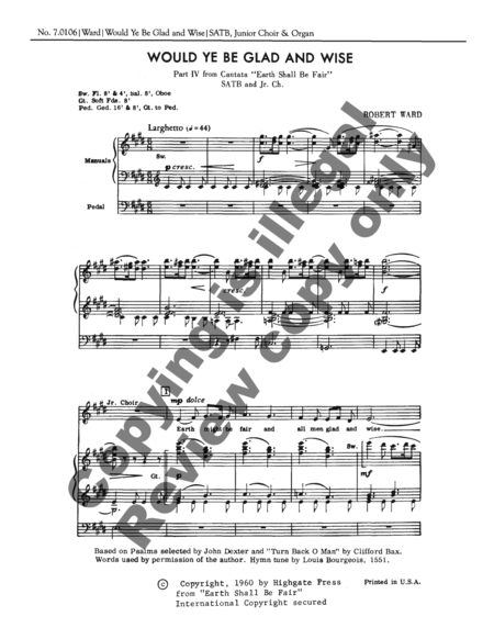 Would Ye Be Glad and Wise (Choral Score)