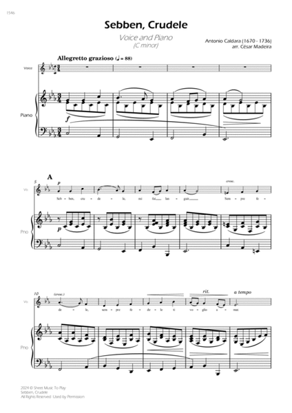 Sebben, Crudele - Voice and Piano - C minor (Full Score and Parts) image number null