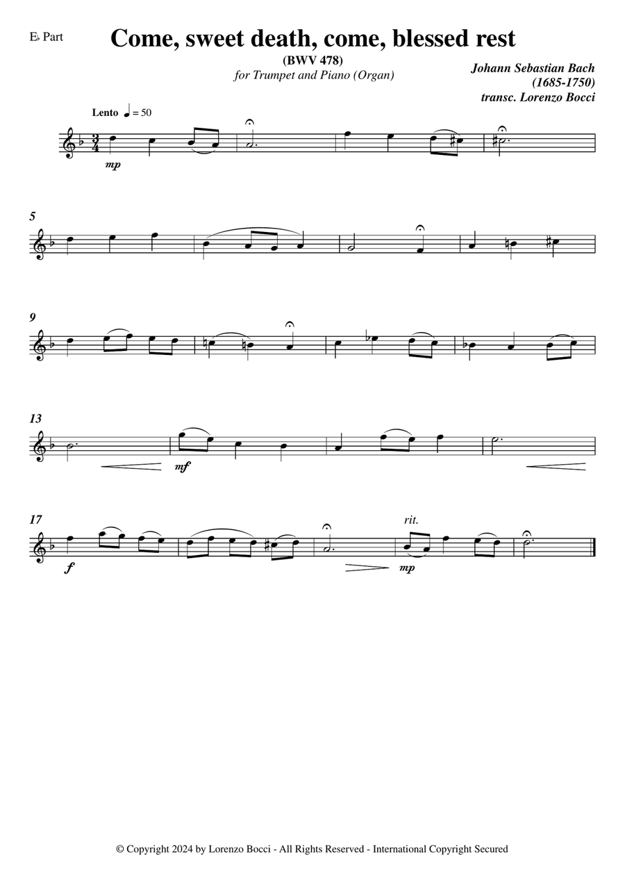 COME, SWEET DEATH, COME, BLESSED REST (BWV 478) C Trumpet scores gallery preview page 5