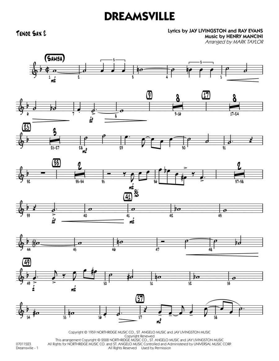 Dreamsville - Tenor Sax 2 Jazz Ensemble scores gallery preview page 1