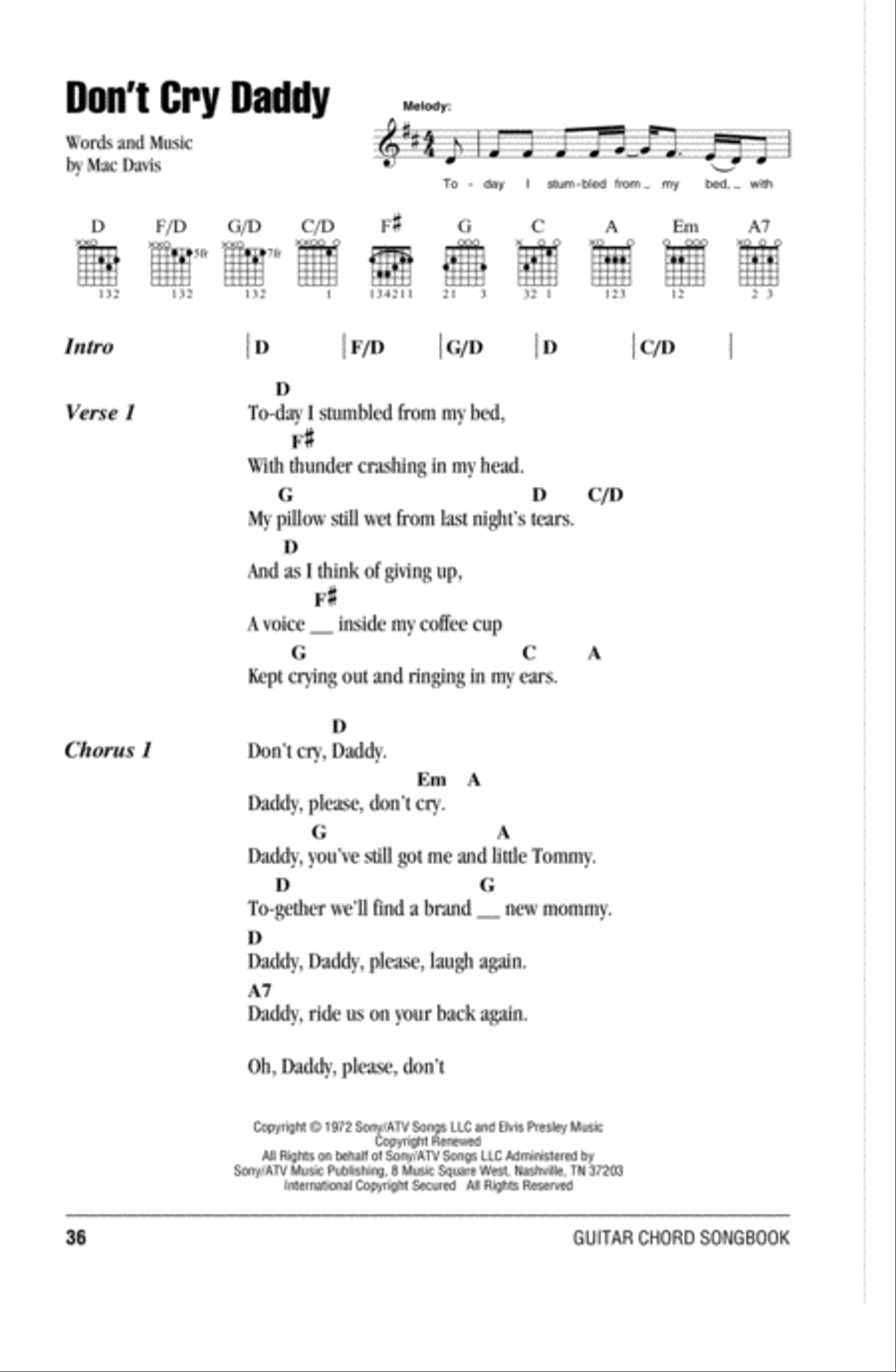 Don't Cry Daddy Acoustic Guitar scores gallery preview page 1